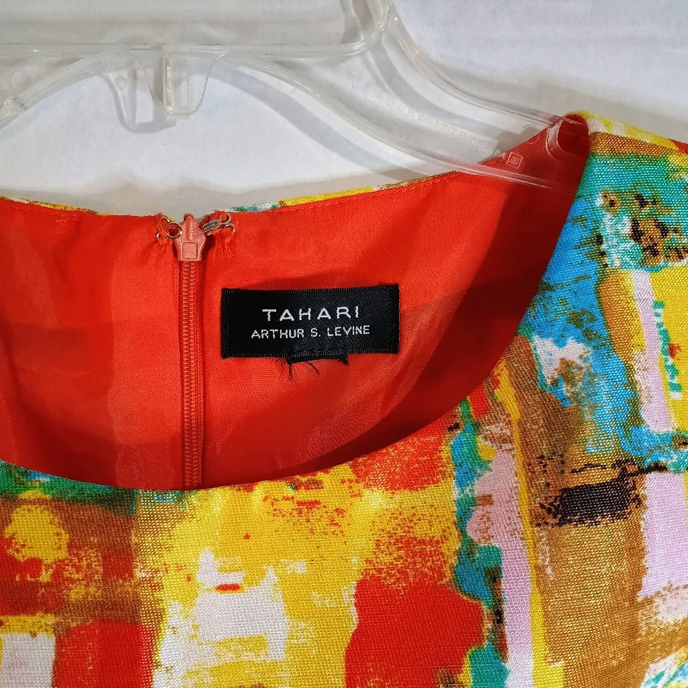 TAHARI by ASL Brushstroke Print Women's Sateen Shift Dress, Multi-color - Picture 3 of 3